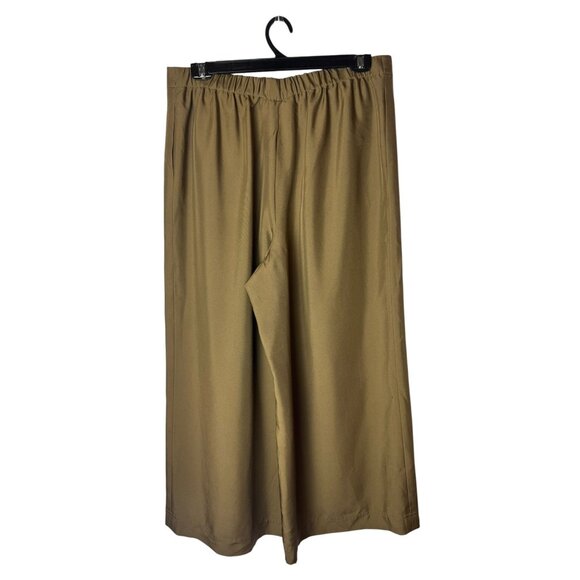 Lafayette 148 Pants Women XL Tan Khaki Silk Elastic Waist Wide‎ Leg Trousers - Picture 2 of 9
